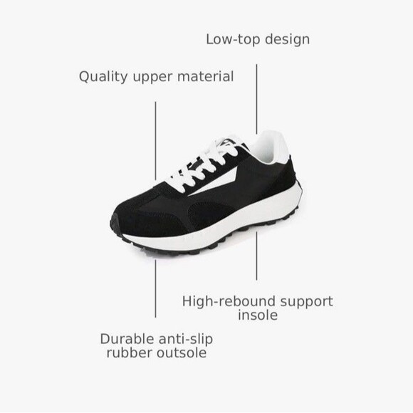 Women Fashion Sneakers Breathable Lace-Up Tennis Running Shoes Black Size 7 NWB - Picture 3 of 16